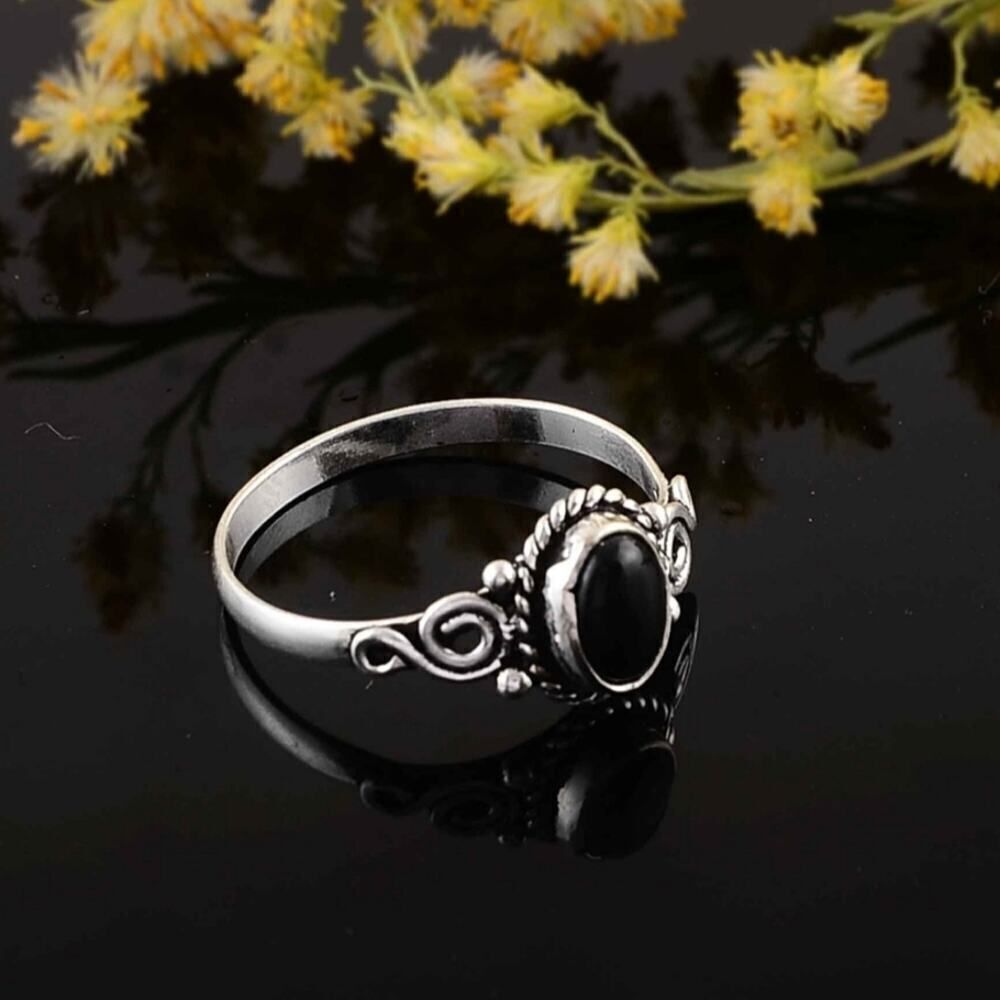 Black Obsidian Ring Everyday Silver Women Jewelry Perfect Gift - Picture 5 of 7